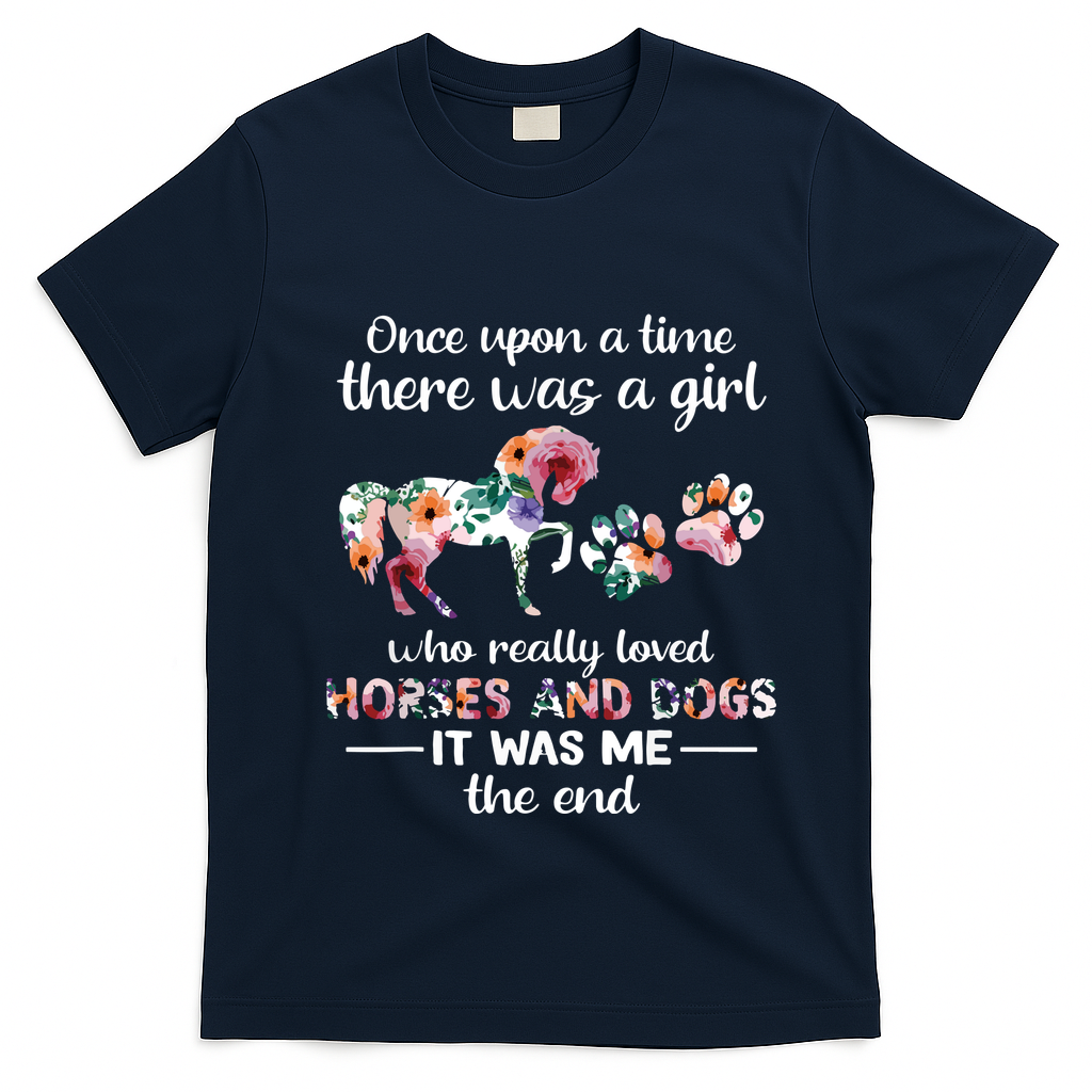 Once Upon A Time There Was Girl Who Loved Horse And Dog T-Shirt - Navy Blue