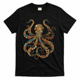 Octopus Vintage Floral Patterns Ocean T-Shirt - Black