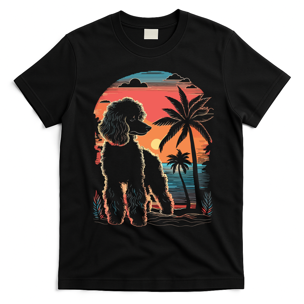 Poodle 80s Sunset Vintage Retro Style T-Shirt - Black