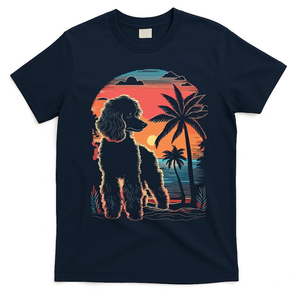 Poodle 80s Sunset Vintage Retro Style T-Shirt - Navy Blue