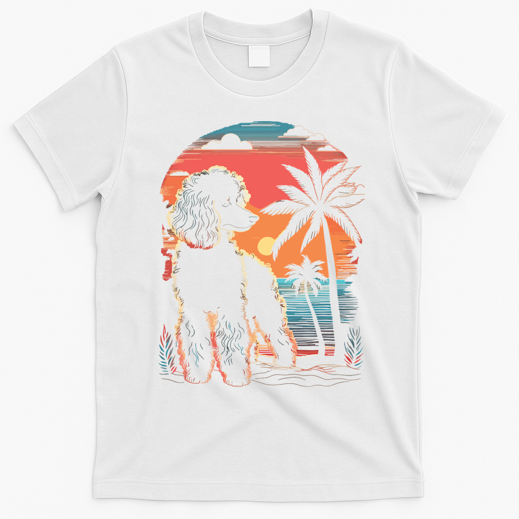 Poodle 80s Sunset Vintage Retro Style T-Shirt - White