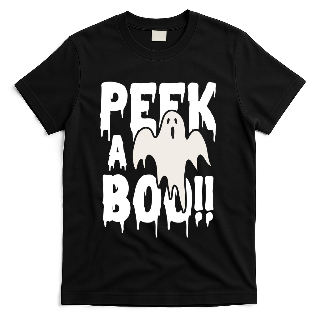 Peek A Boo Halloween Ghost T-Shirt - Black