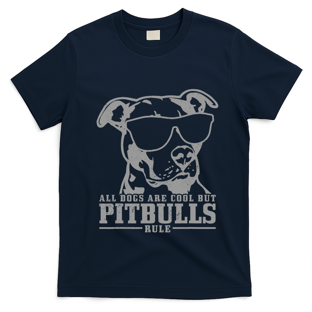 Pitbull All Dogs Are Cool Pitbulls Rule Funny Pitbull T-Shirt - Navy Blue