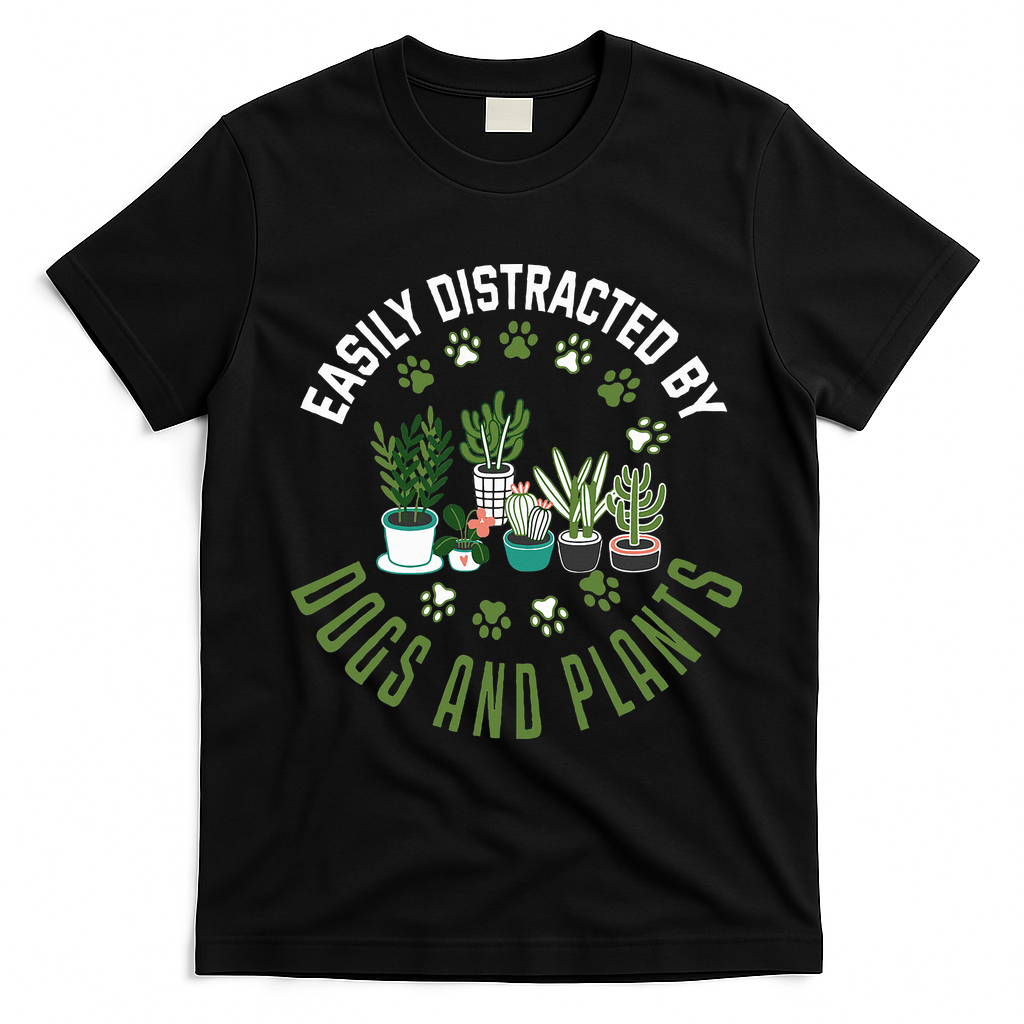 Plants And Dogs Funny Plant Lover Dog Lover Plant T-Shirt - Black