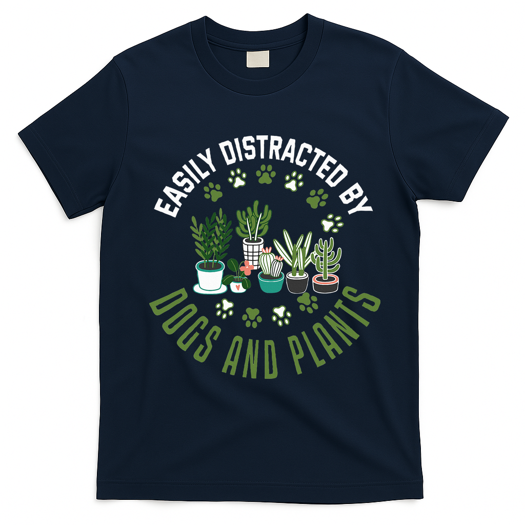 Plants And Dogs Funny Plant Lover Dog Lover Plant T-Shirt - Navy Blue