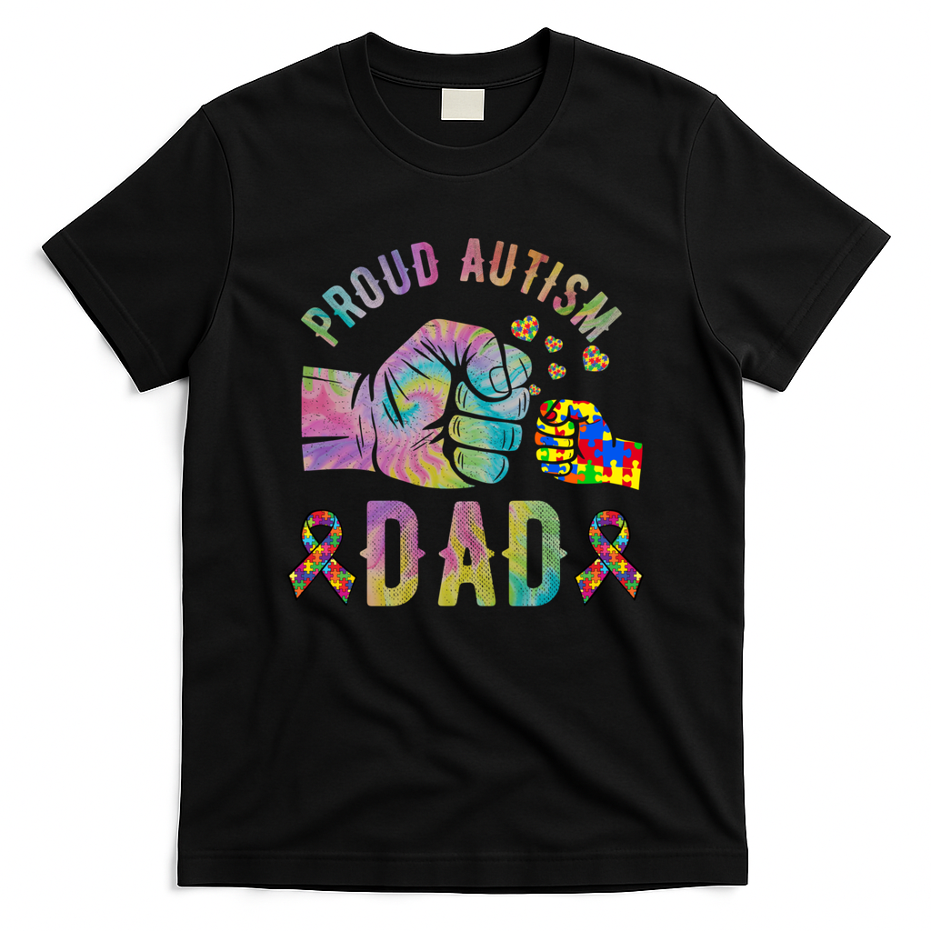 Proud Autism Dad Autism Awareness Tie Dye Matching T-Shirt