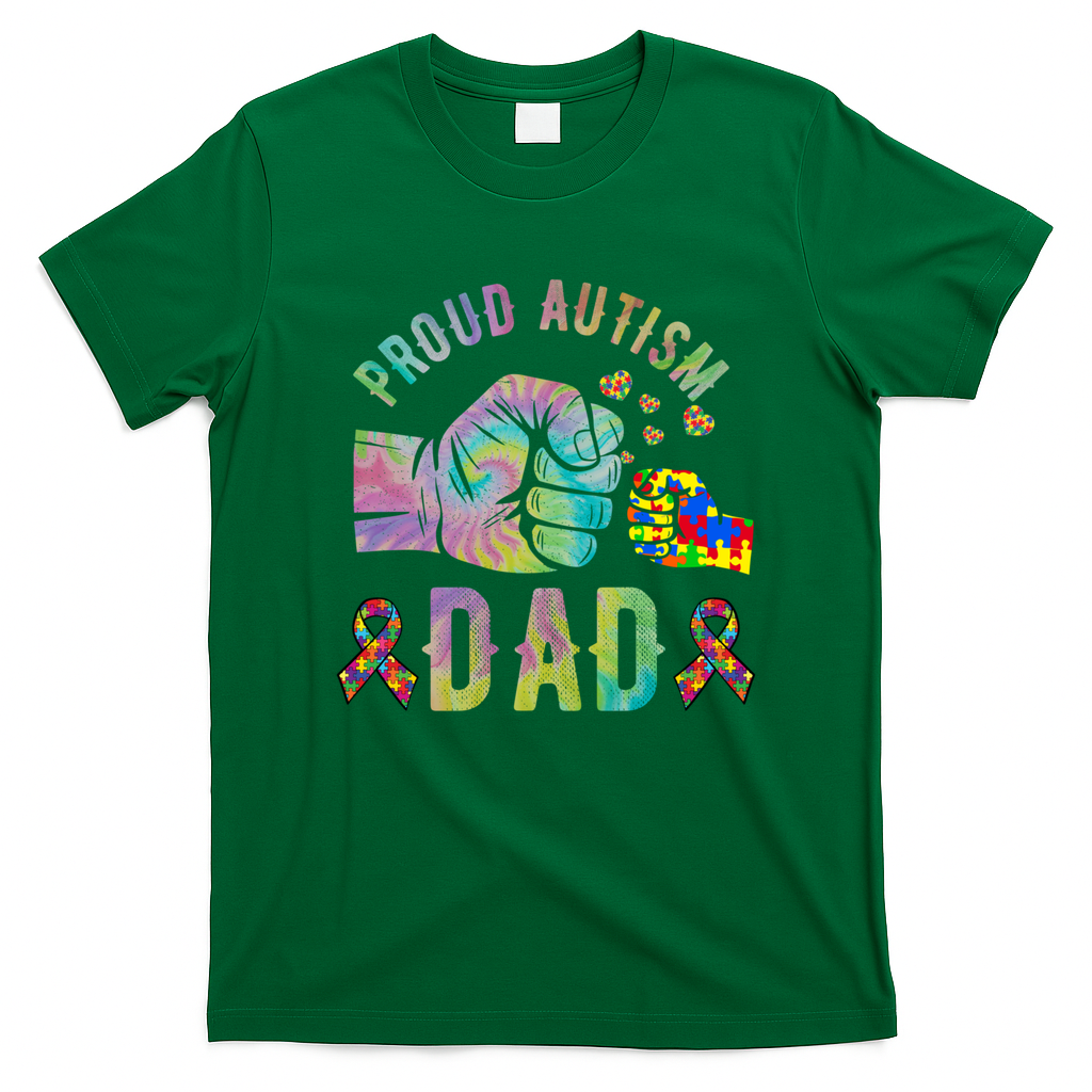 Proud Autism Dad Autism Awareness Tie Dye Matching T-Shirt