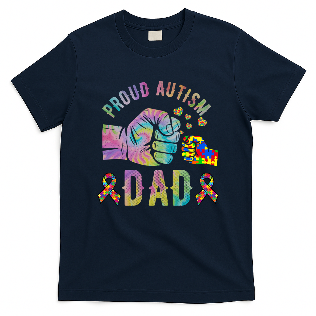 Proud Autism Dad Autism Awareness Tie Dye Matching T-Shirt