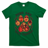 Paws And Give Thanks Dog Paw Floral Thanksgiving Day Autumn T-Shirt - Green