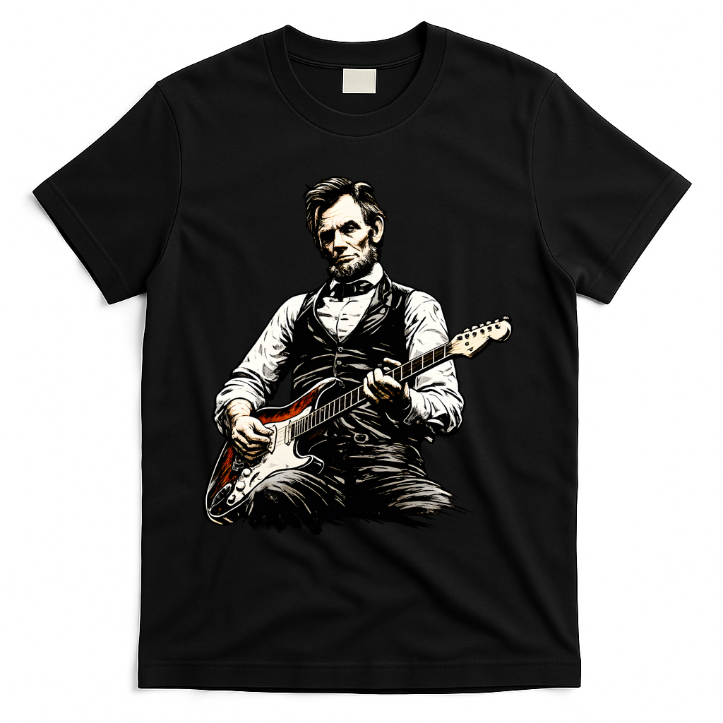 President Abraham Lincoln Abe Playing Guitar T-Shirt - Black