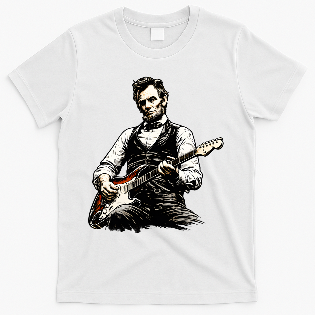 President Abraham Lincoln Abe Playing Guitar T-Shirt - White