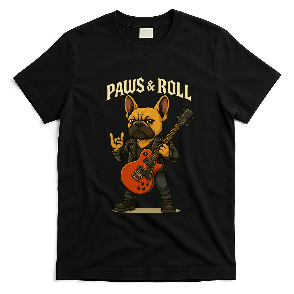 Paws And Roll French Bulldog Funny T-Shirt - Black