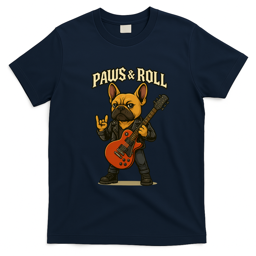 Paws And Roll French Bulldog Funny T-Shirt - Navy Blue