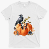 Pretty Autumn Raven Floral Pumpkin Fall Lover T-Shirt - White