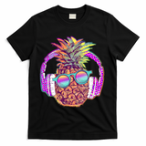 Pop Art Summer Time Headphones Pineapple T-Shirt - Black