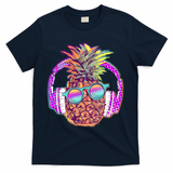 Pop Art Summer Time Headphones Pineapple T-Shirt - Navy