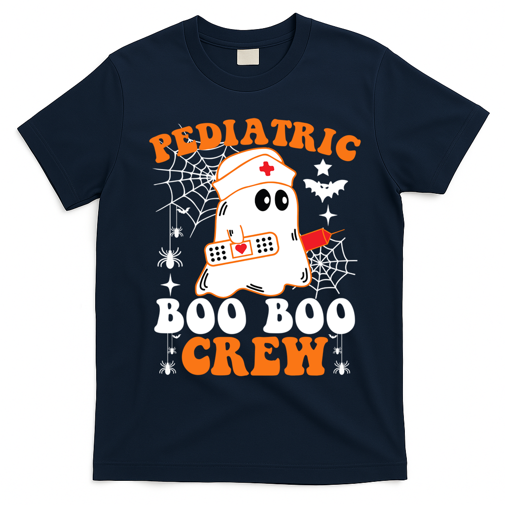 Pediatric Boo Boo Crew Great Gift Funny Nurse Ghost Halloween Gift T-Shirt - Navy Blue