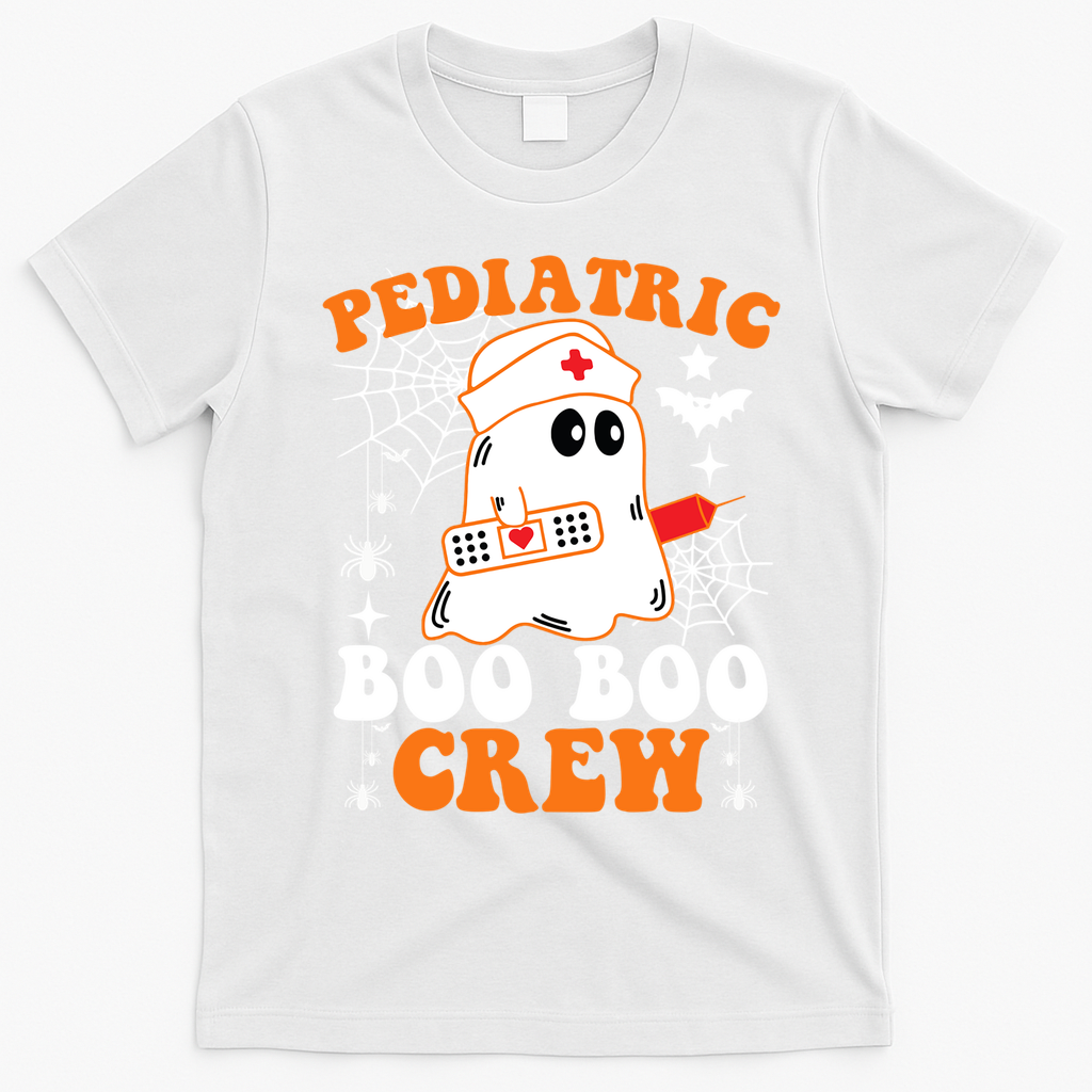 Pediatric Boo Boo Crew Great Gift Funny Nurse Ghost Halloween Gift T-Shirt - White