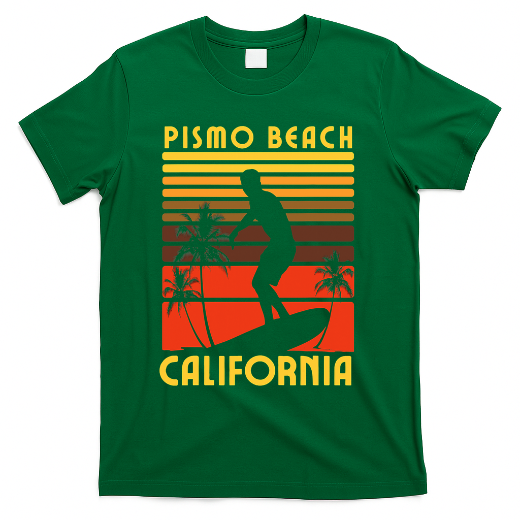 Pismo Beach California Surf Summer Vacation Vintage T-Shirt - Green