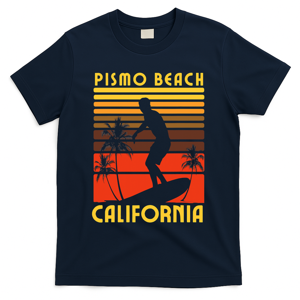 Pismo Beach California Surf Summer Vacation Vintage T-Shirt - Navy