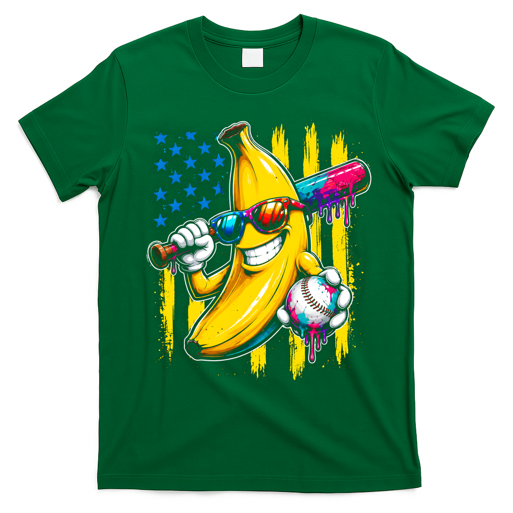 Patriotic Banana Characte Baseball American Flag T-Shirt - Irish Green