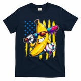 Patriotic Banana Characte Baseball American Flag T-Shirt - Navy Blue
