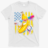 Patriotic Banana Characte Baseball American Flag T-Shirt - White