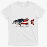 Patriotic Bass Fishing America's 250th Celebration 250 Years T-Shirt - White