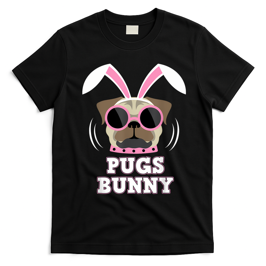 Pugs Bunny Happy Easter Puggy Pug Lover Easter Bunny Dog T-Shirt - Black