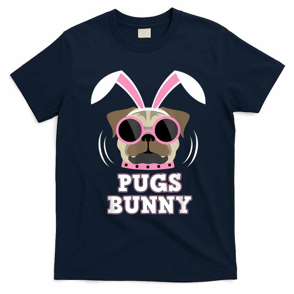 Pugs Bunny Happy Easter Puggy Pug Lover Easter Bunny Dog T-Shirt - Navy Blue
