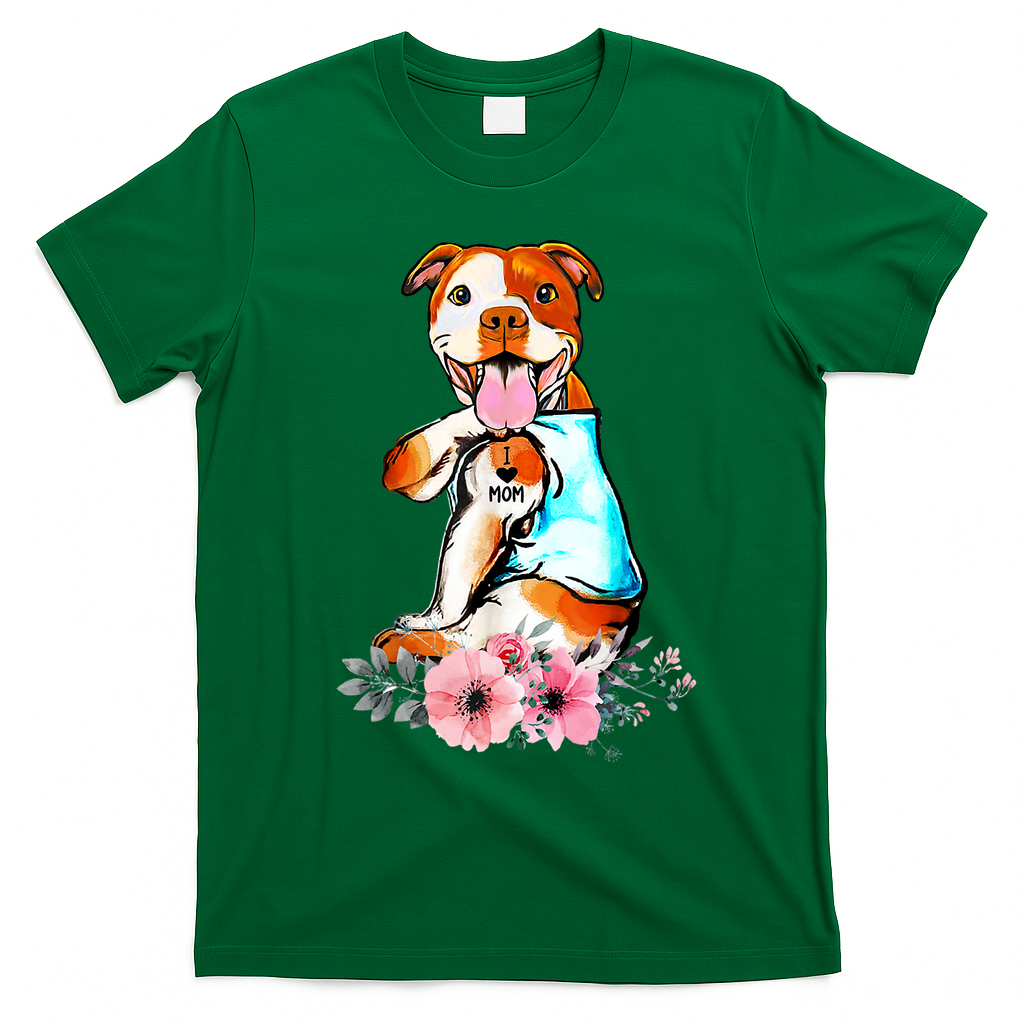 Pit Bull I Love Mom Tattoo Mother's Day Gift T-Shirt - Irish Green