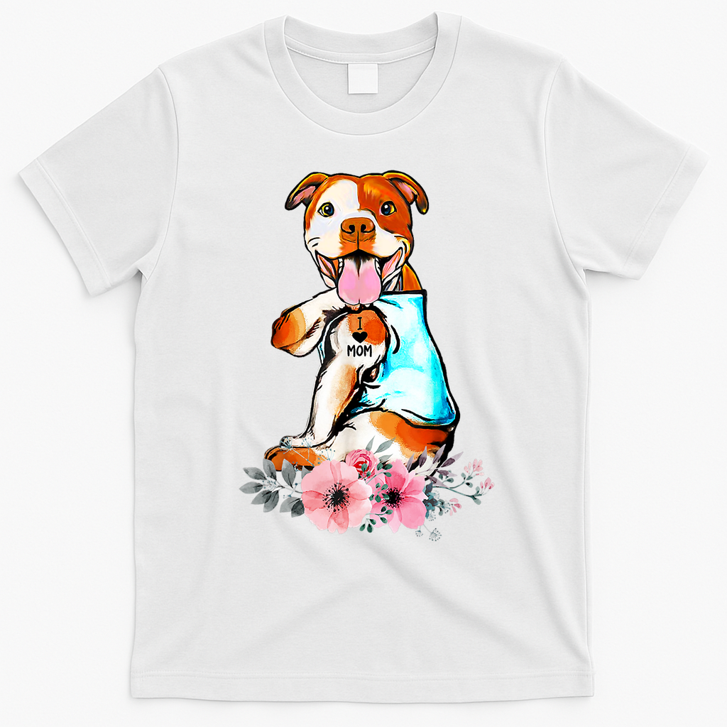 Pit Bull I Love Mom Tattoo Mother's Day Gift T-Shirt - White