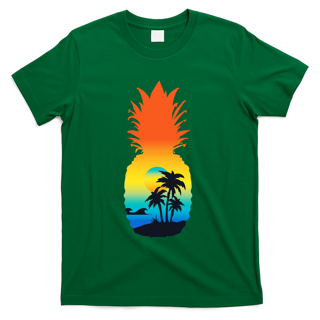 Pineapple Summer Sunset Beach T-Shirt - Green