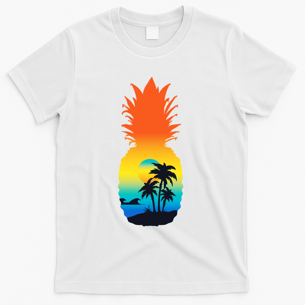 Pineapple Summer Sunset Beach T-Shirt - White