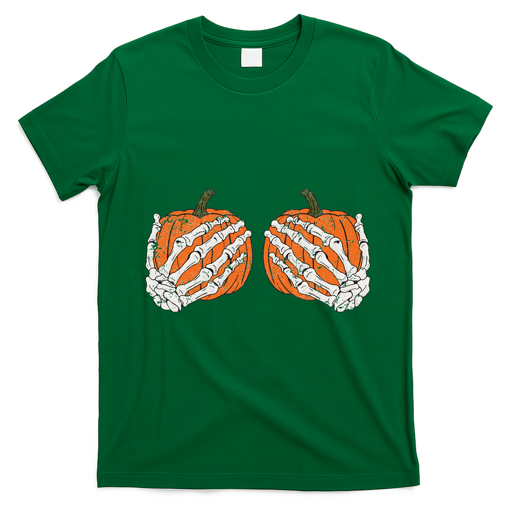 Pumpkin Boobies Skeleton Hands Funnys Funny Halloween Funny T-Shirt - Irish Green