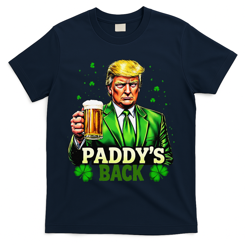 PaddyS Back Trump Beer Shamrock St PatrickS Day Trump T-Shirt - Navy