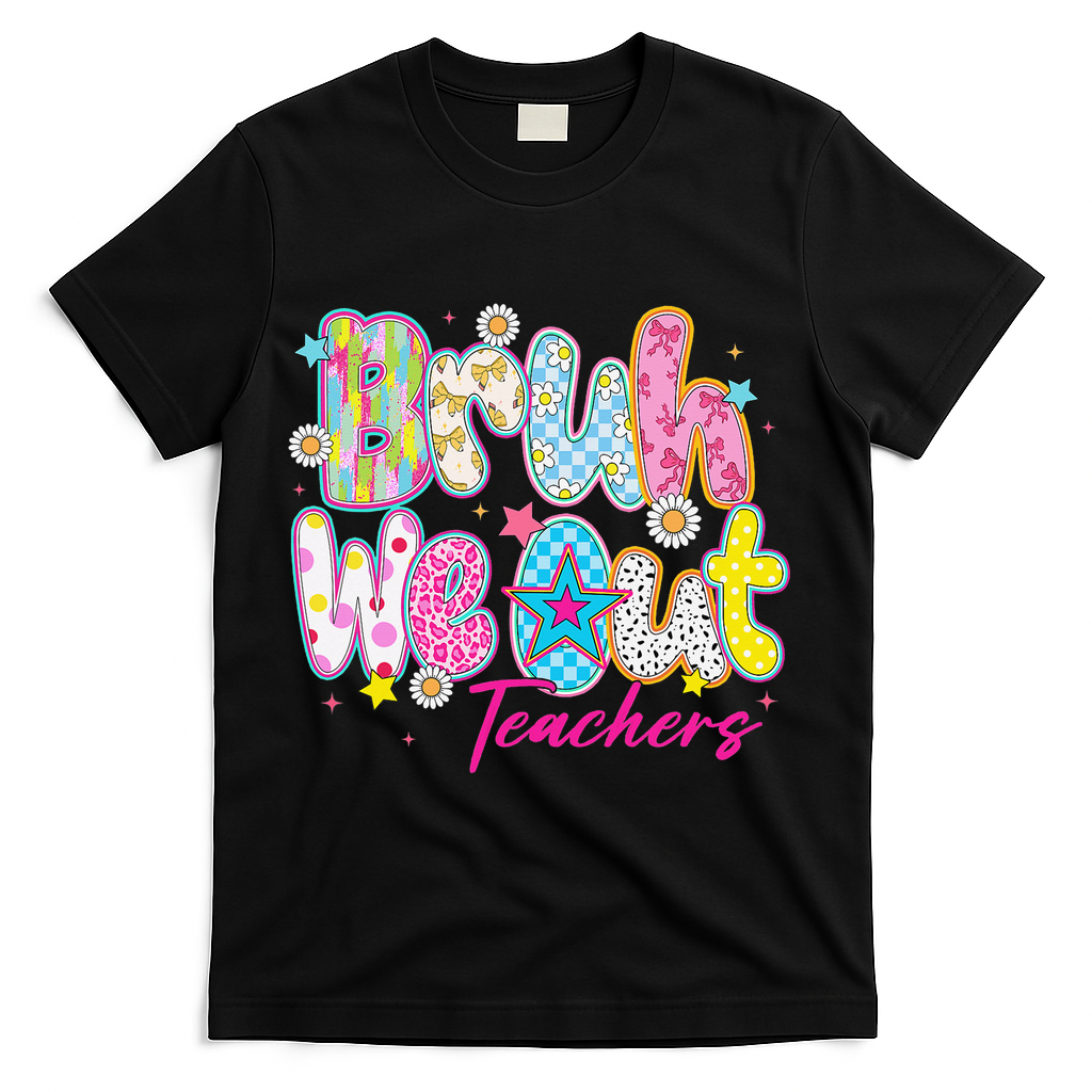 Preppy Bruh We Out Teachers Last Day Of School Summer Break T-Shirt - Black