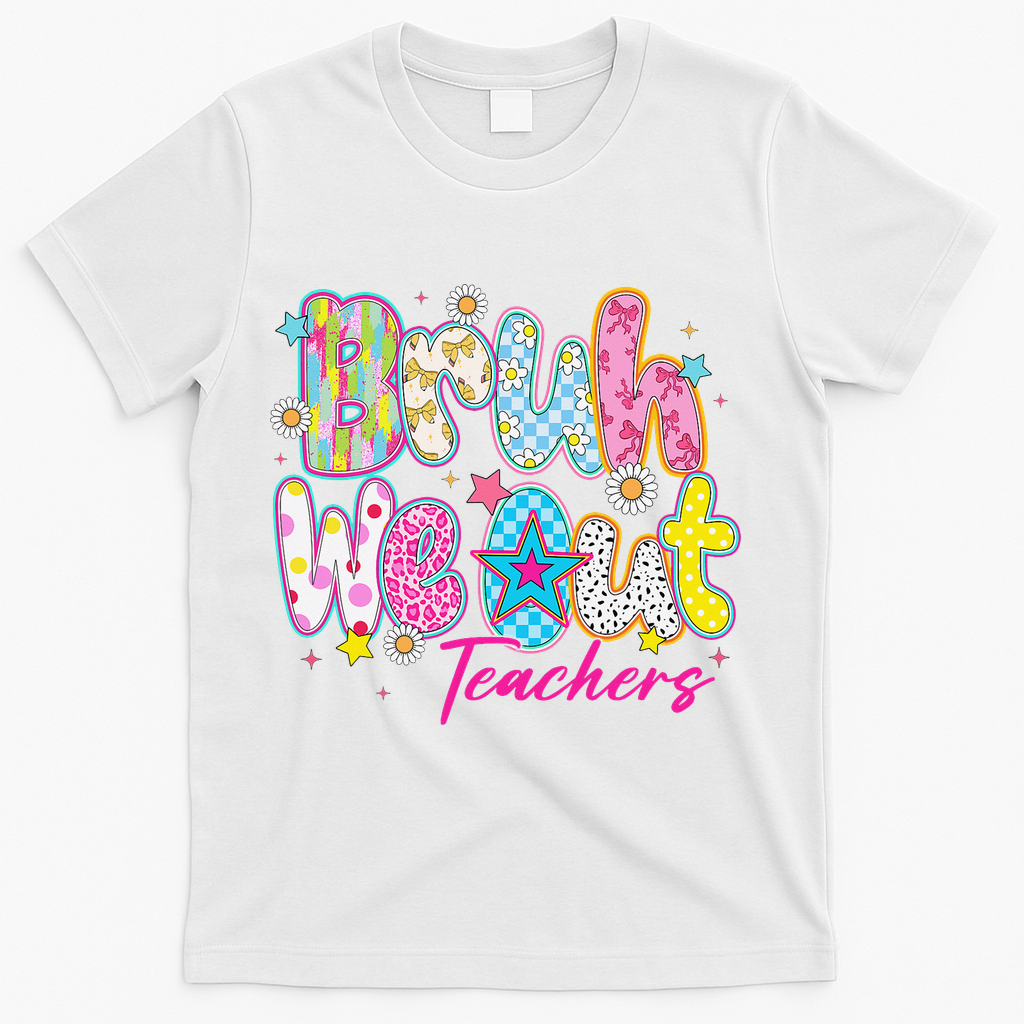 Preppy Bruh We Out Teachers Last Day Of School Summer Break T-Shirt - White