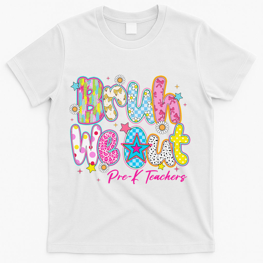 Preppy Bruh We Out Pre-K Teachers Last Day Of School Summer T-Shirt - White