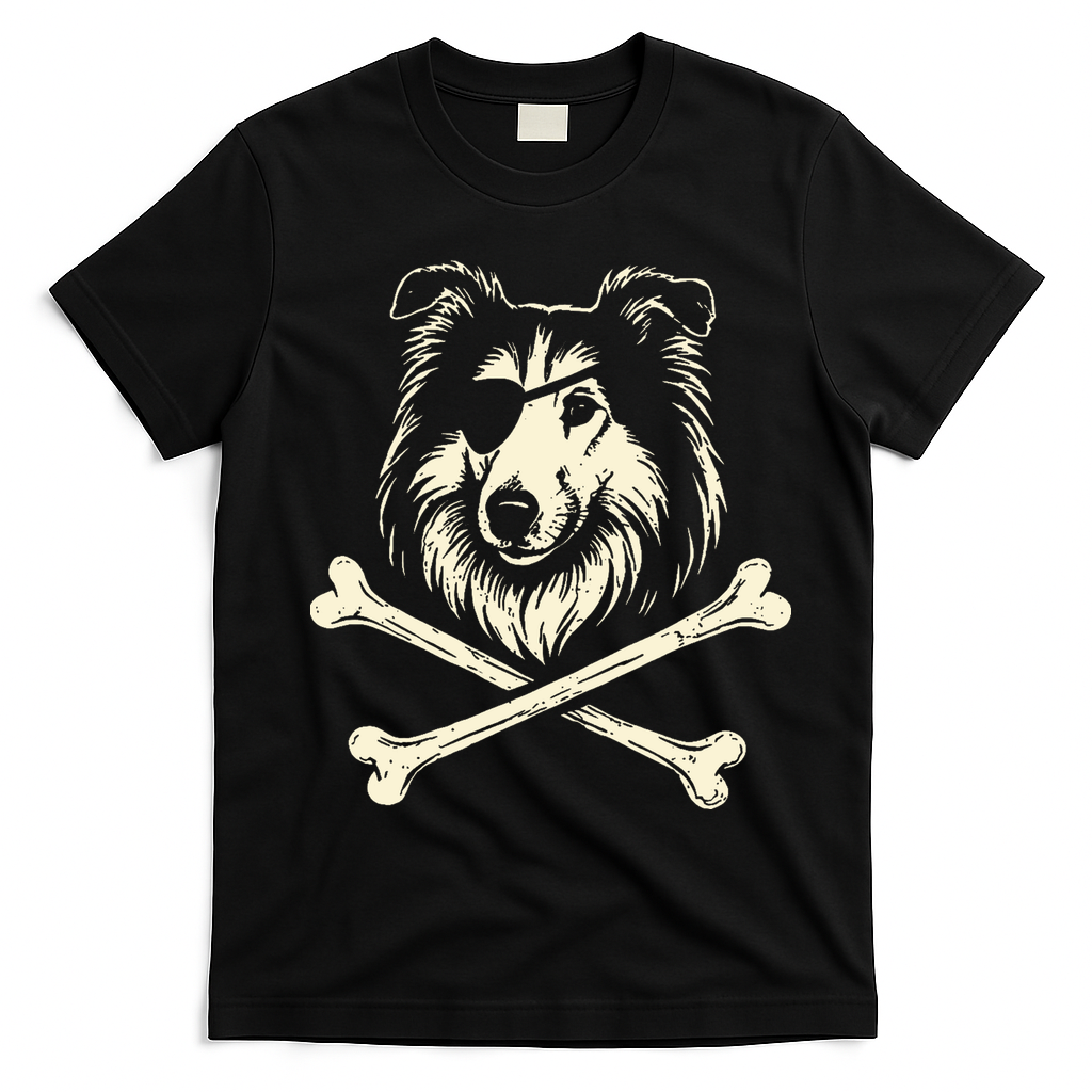 Pirate Collie Crossbones Dog T-Shirt - Black