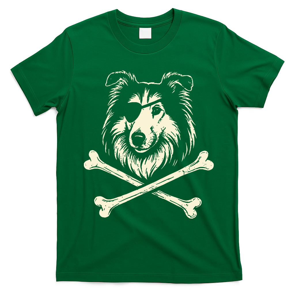 Pirate Collie Crossbones Dog T-Shirt - Irish Green