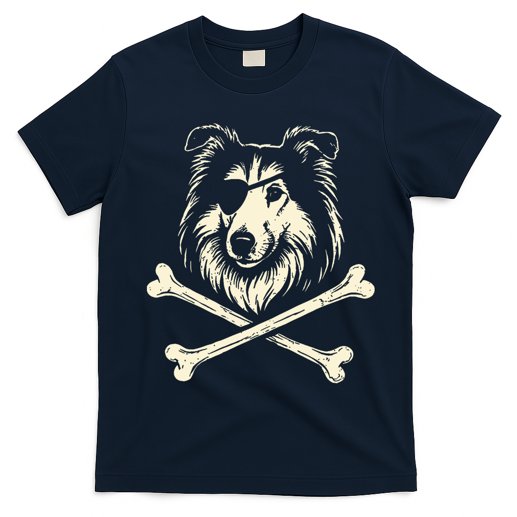 Pirate Collie Crossbones Dog T-Shirt - Navy Blue