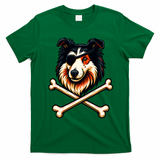 Pirate Collie Crossbones Cute Dog Funny T-Shirt - Irish Green