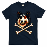 Pirate Collie Crossbones Cute Dog Funny T-Shirt - Navy Blue