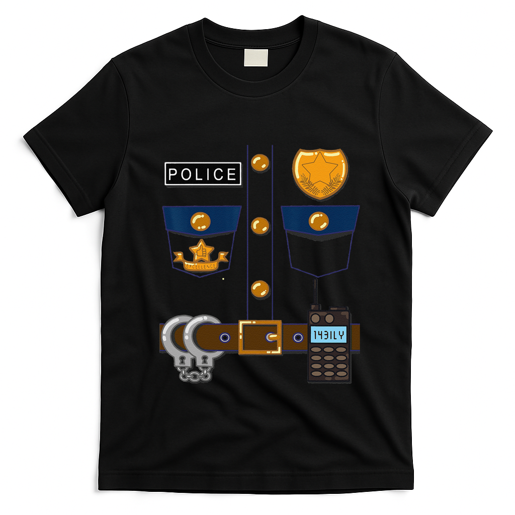 Policeman Costume Funny Halloween Police Officer T-Shirt - Black