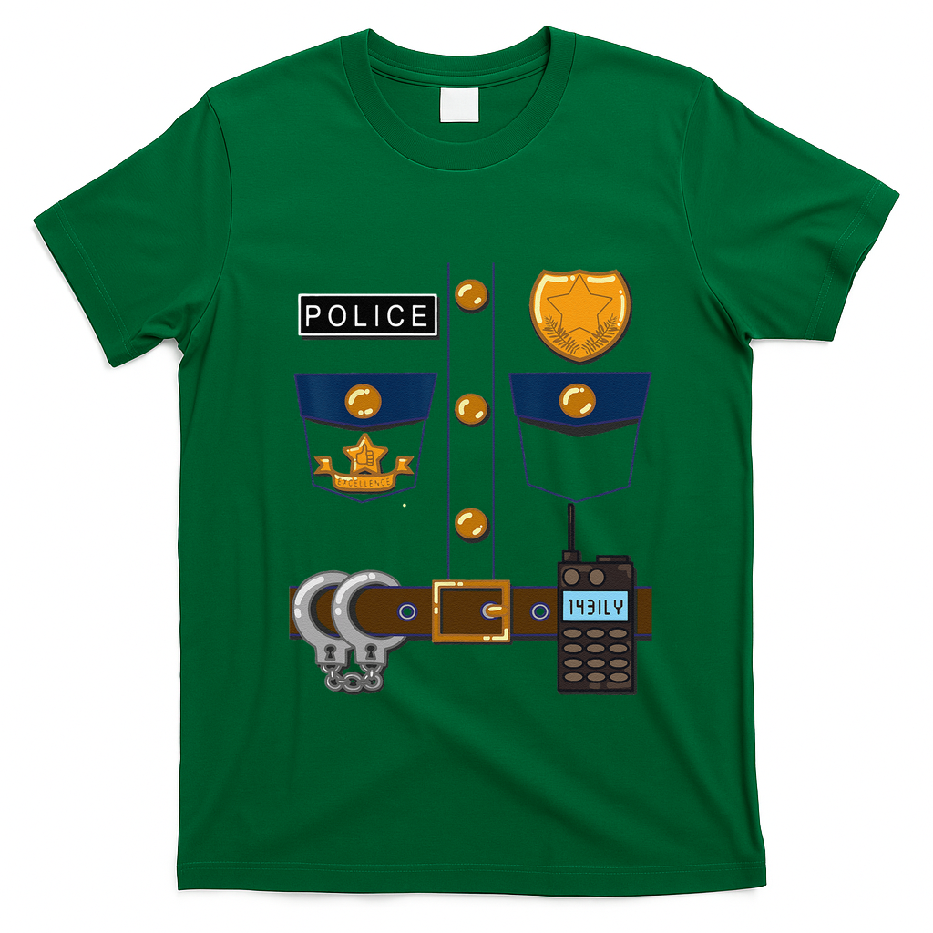 Policeman Costume Funny Halloween Police Officer T-Shirt - Irish Green
