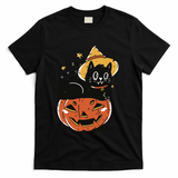 Pumpkin Cat Halloween Cute Festive T-Shirt - Black