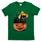 Pumpkin Cat Halloween Cute Festive T-Shirt - Green