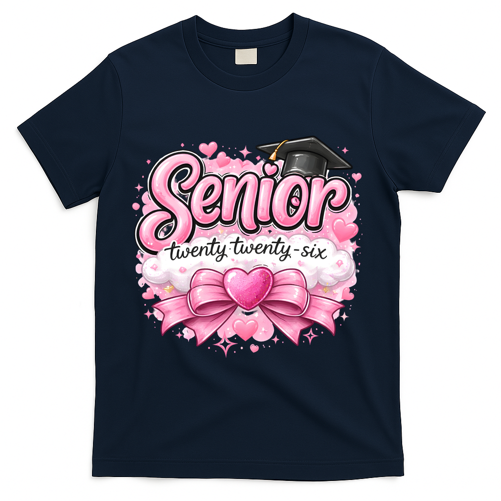 Pink Class Of 2026 Senior Graduate T-Shirt - Navy