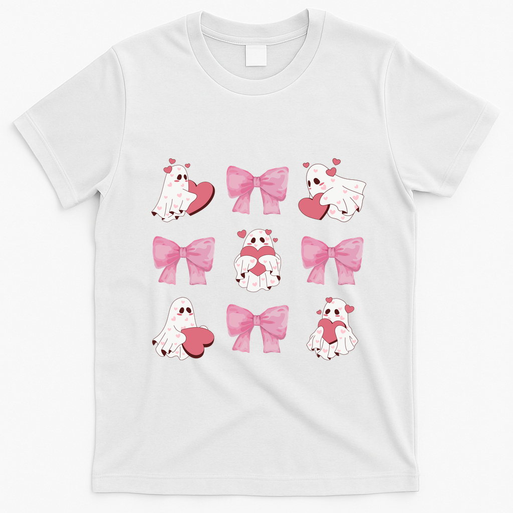 Pink Coquette Spooky Girly Halloween T-Shirt - White
